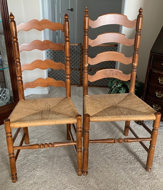 Vintage Ladder Back, Wicker Woven Rush Seat Chairs Unbranded
