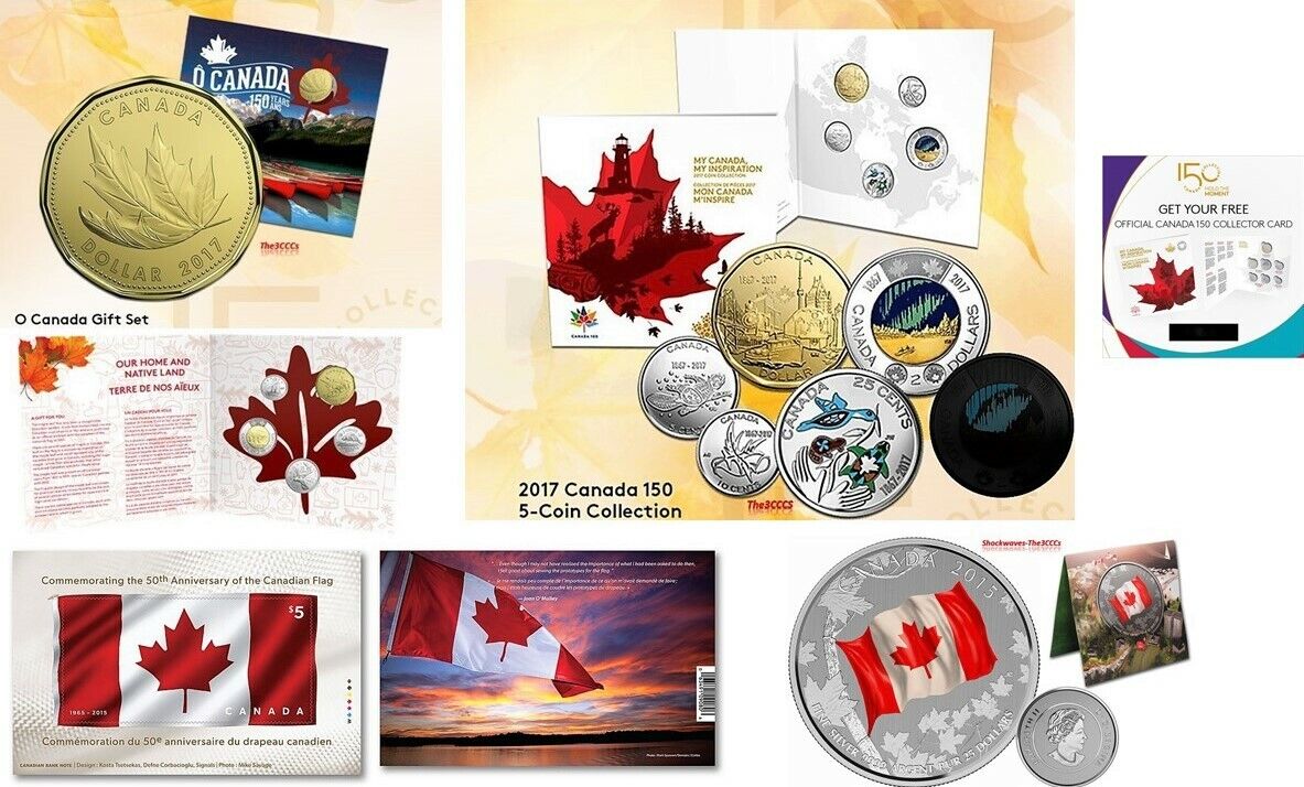 2017 CANADA 150 SILVER COIN & SET plus 2015 CANADA FLAG SILVER COIN & STAMP   Без бренда