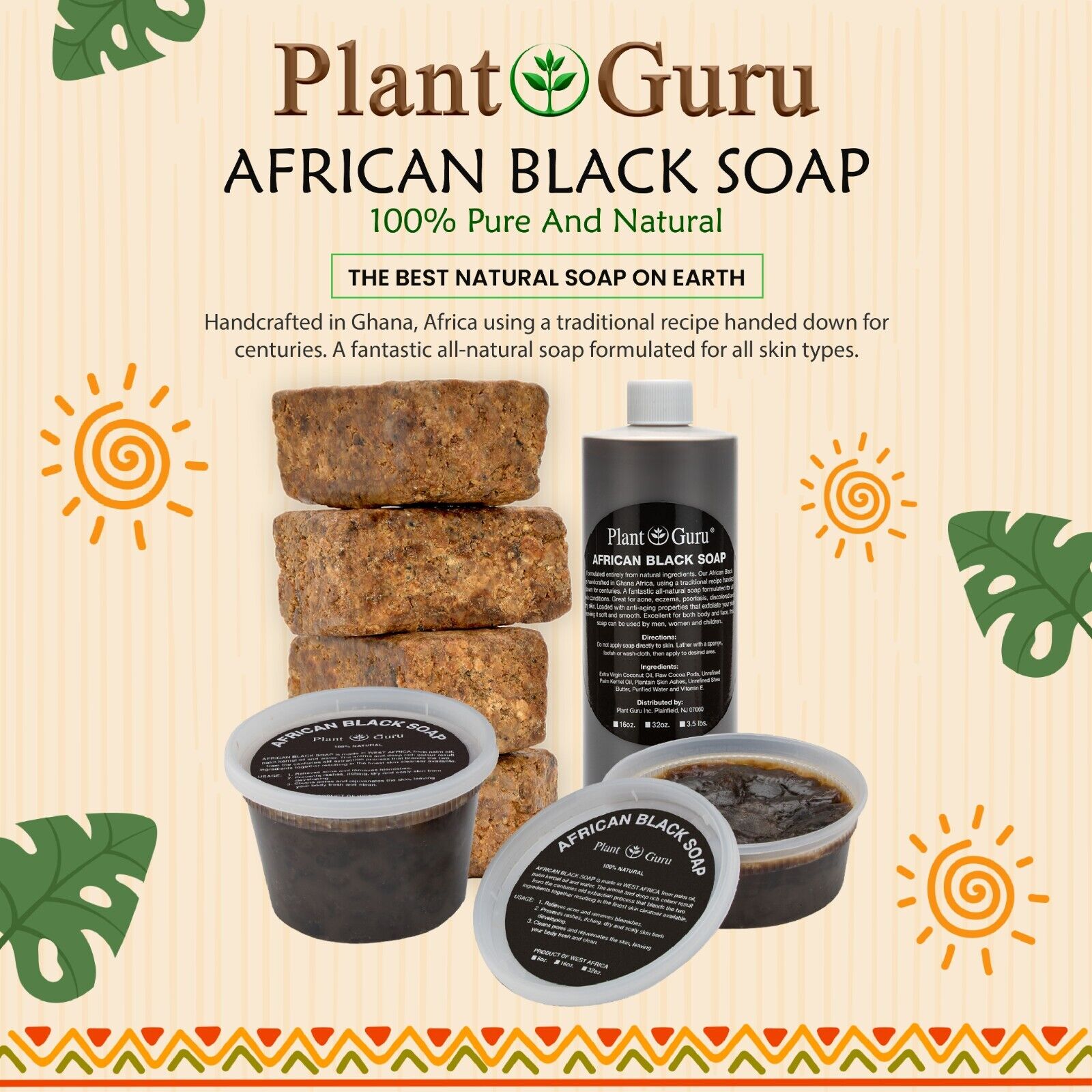 Raw African Black Soap Liquid 100% Pure Organic Natural Bath Body Face Wash Bulk Plant Guru - фотография #4