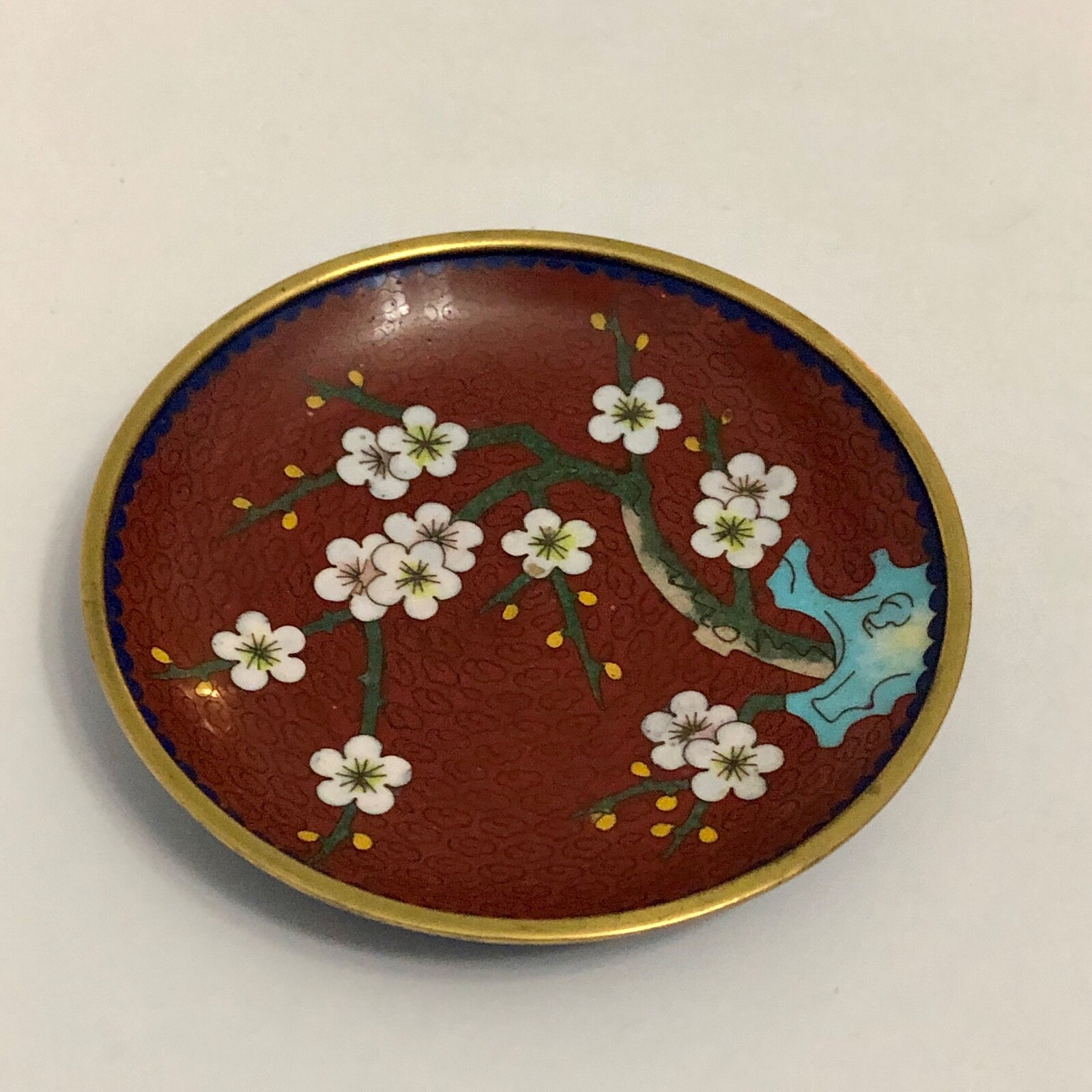 Vtg Chinese Cloisonne Enamel Trinket Pin Dish Cherry Blossom, Brown Red Set of 2 Без бренда - фотография #6