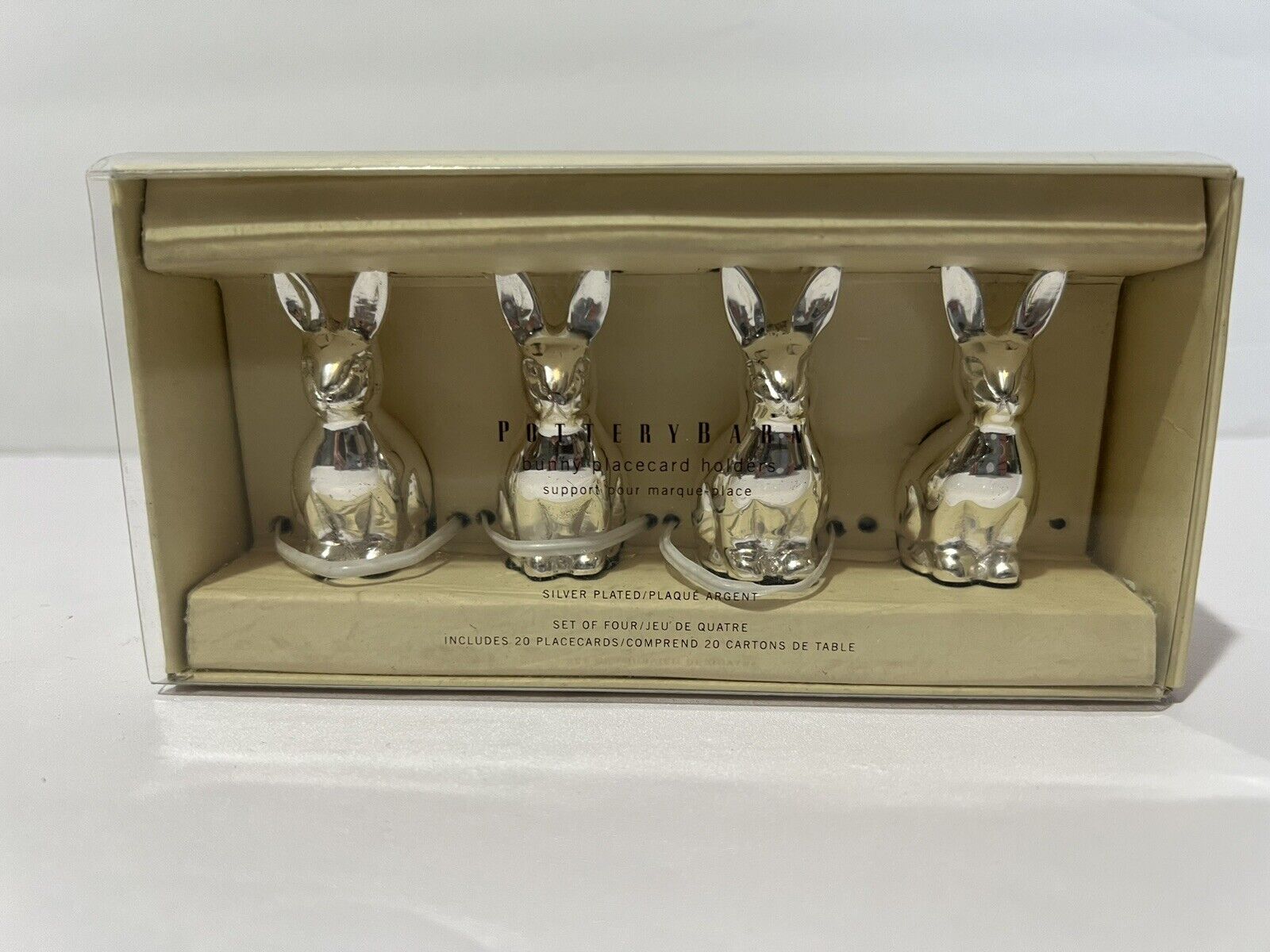 Pottery Barn NIB Weighted Bunny Rabbit Silver Place Card Holders Set Of 4 Без бренда