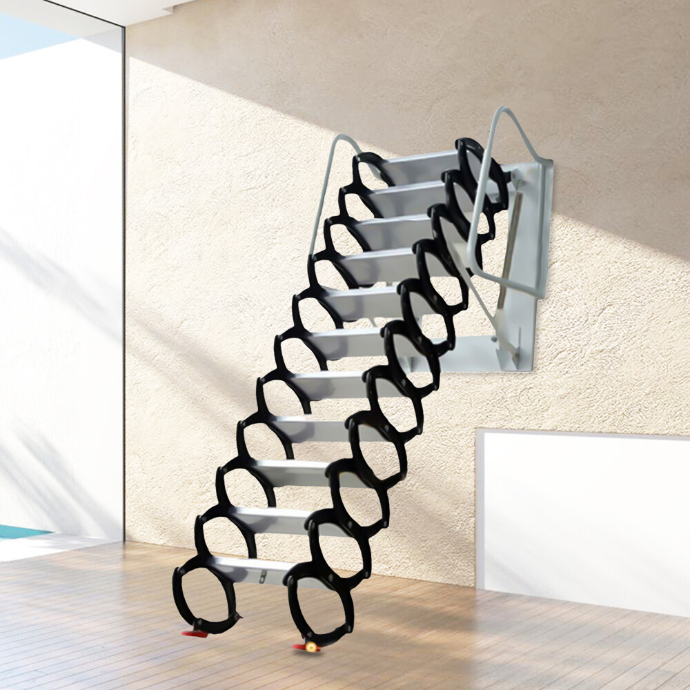12 Steps Wall Mounted Folding Ladder Loft Stairs White Attic Steps Pull Down  Unbranded 022129