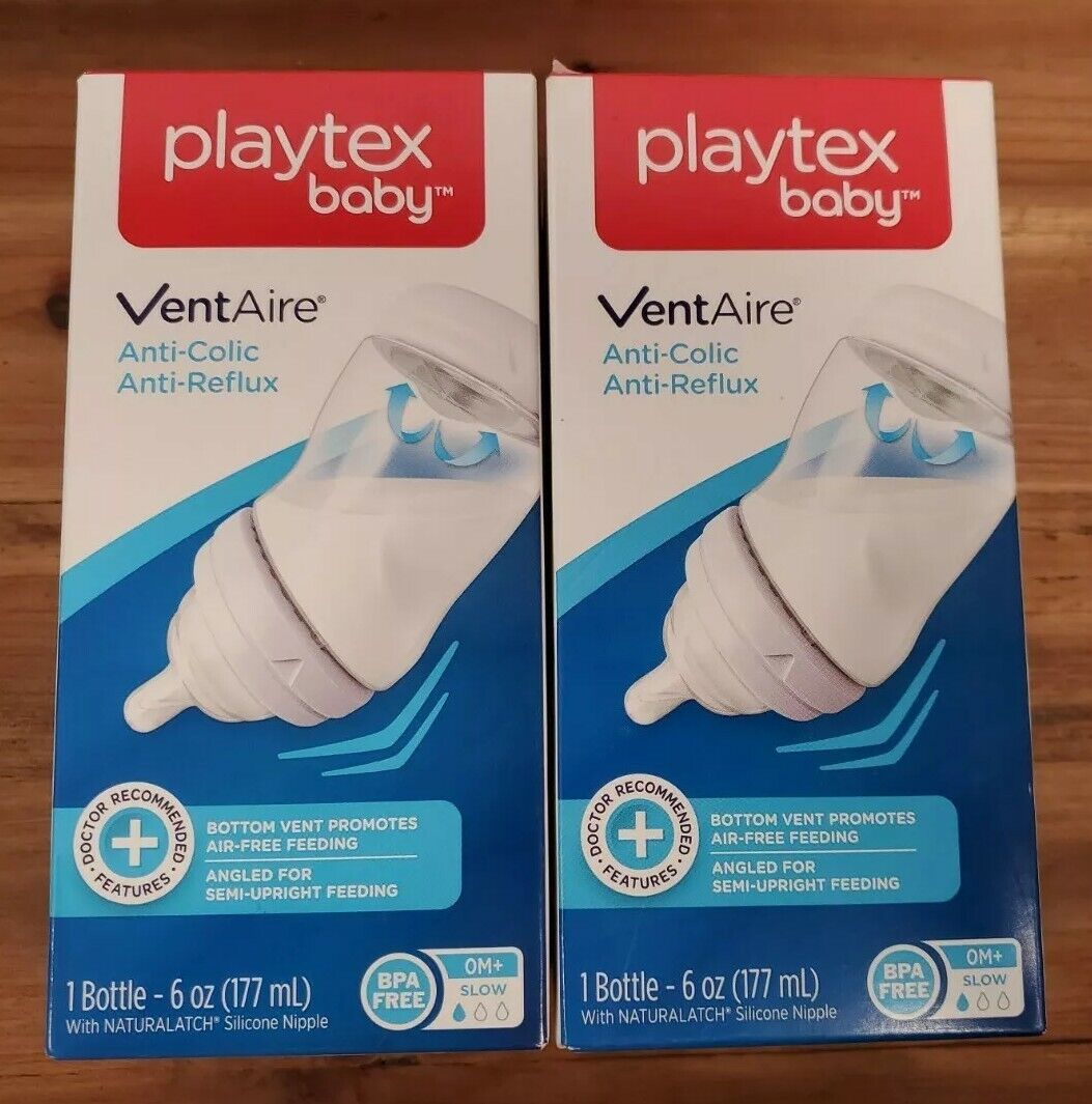 Playtex VentAire Bottom Vent Anti Colic Reflux Bottle 6 oz, 0M+ Slow Lot of 2 Playtex VentAire Bottom Vent