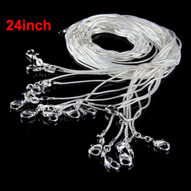 24in Wholesale 925 Sterling Solid Silver 1MM Snake Chain Diy Necklace Jewellery Rinhoo Does not apply - фотография #2