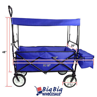 Folding Beach Wagon Garden Cart Sport Storage Utility 4 Buggy Wheel Canopy Kids GENIQUA YM-4438924 - фотография #2