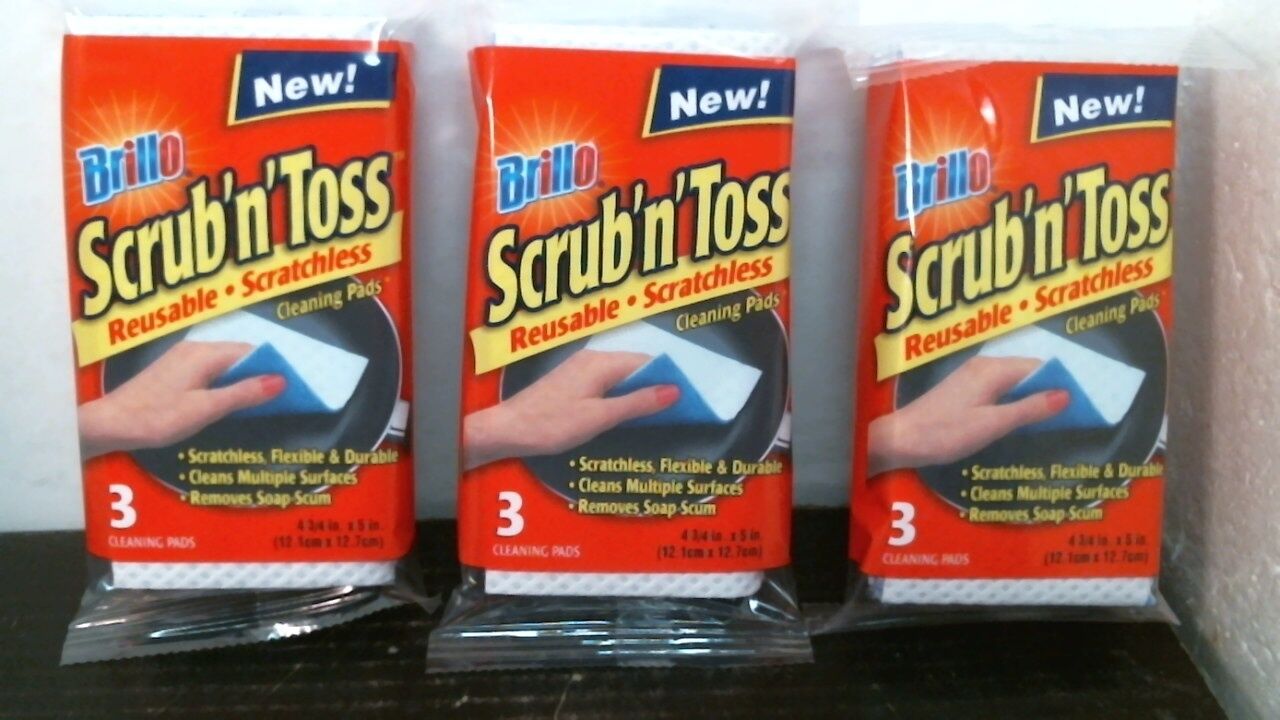Brillo 03600 Scrub 'n Toss Cleaning Pads, Reusable, 3 per Order, FREE SHIPPING Brillo 03600