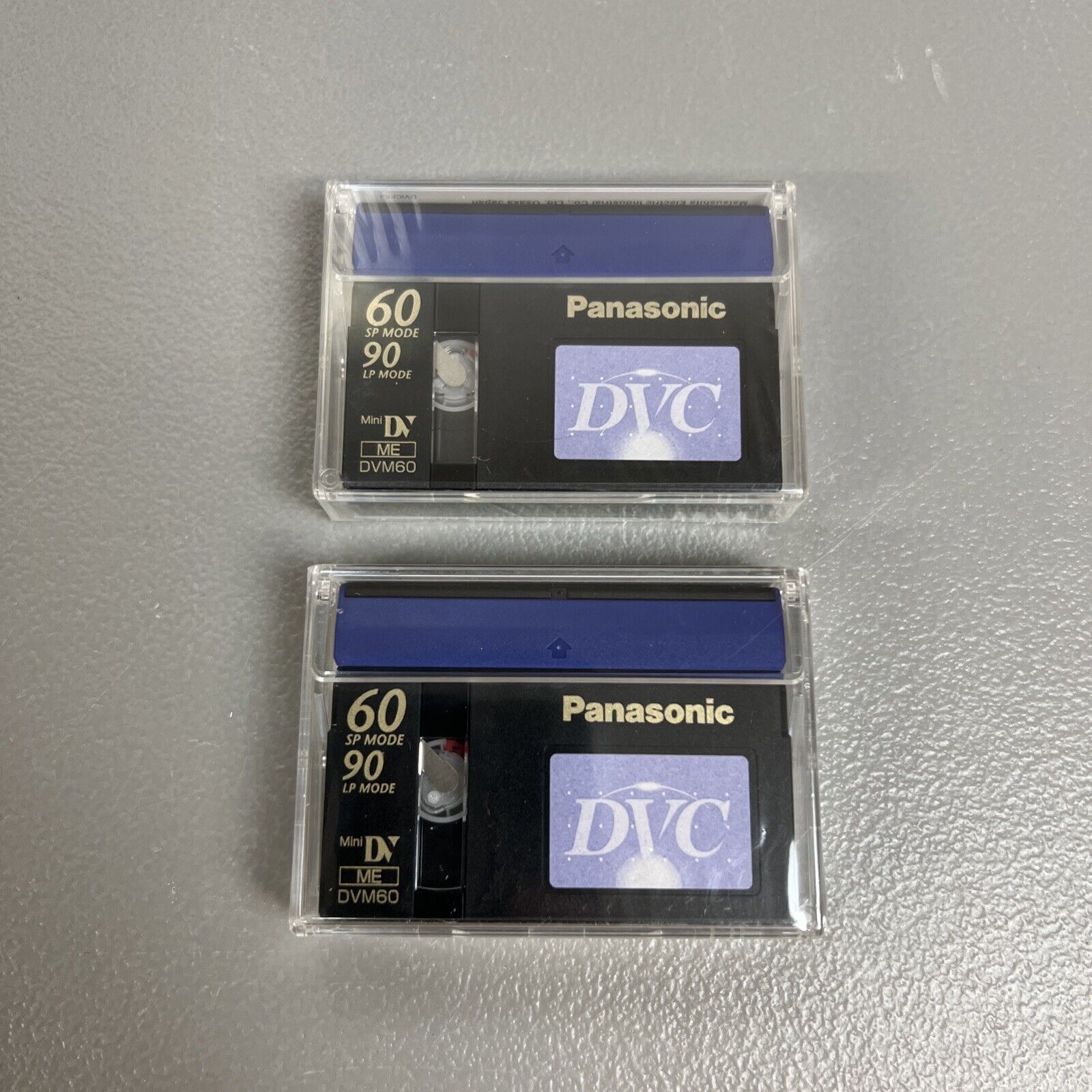 (2) Panasonic DVC Mini DV Video Cassettes 60 sp 90 lp DVM60  NOS Lot of 2 Sealed Panasonic DVM60