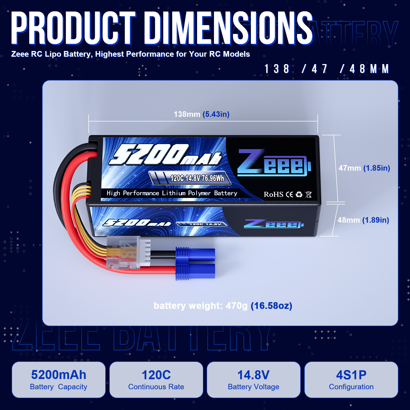 2x Zeee 4S LiPo Battery 5200mAh 14.8V 120C EC5 for RC Car Truck Crawler Monster ZEEE Does Not Apply - фотография #3