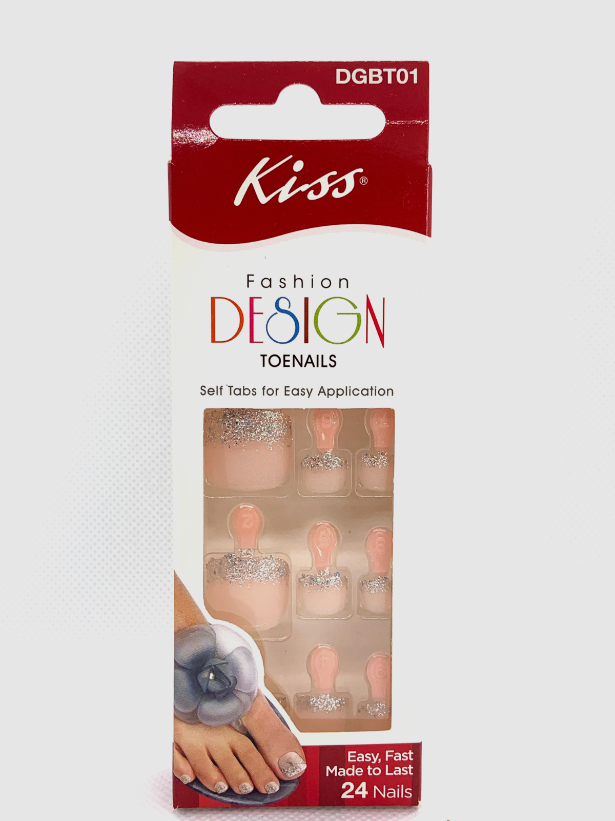 (2) Kiss Fashion Design Glue On Toenails Pink Pedicure with Sparkle Tips DGBT01 KISS - фотография #2