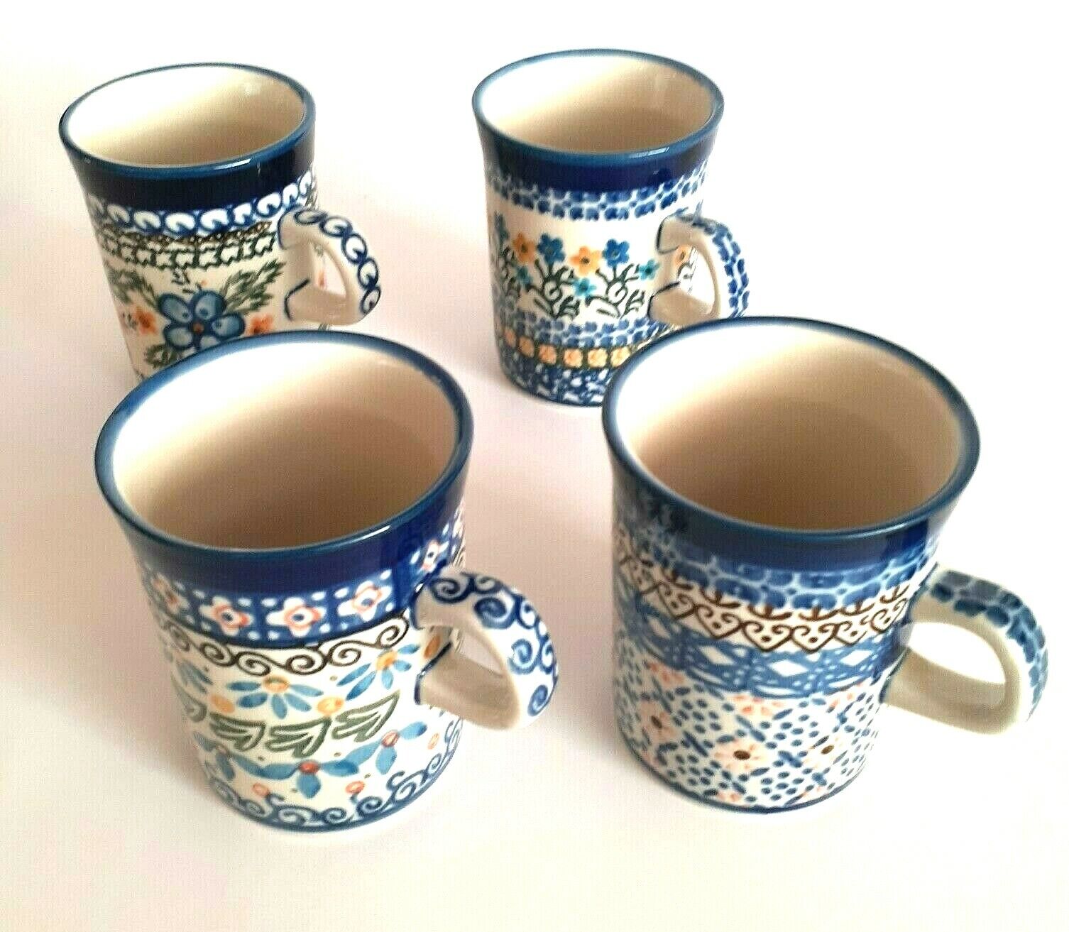 Polish Pottery 8 oz Coffee/Tea cups - Qty of 4 - all different designs/patterns Без бренда