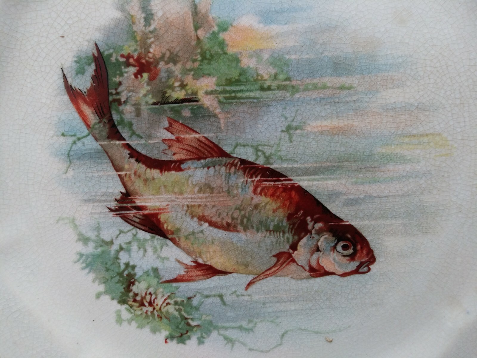 Antique Huntington Fish-Themed 18" Platter + Set Of Three 8" Plates c1890-1907 Huntington NA - фотография #11