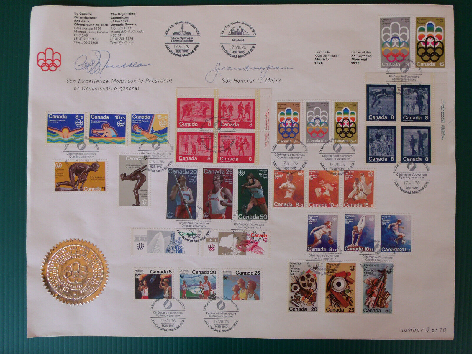 1976 summer olympics first day covers, #6  signed & cancelled at PO opening day. Olympic legal seal
