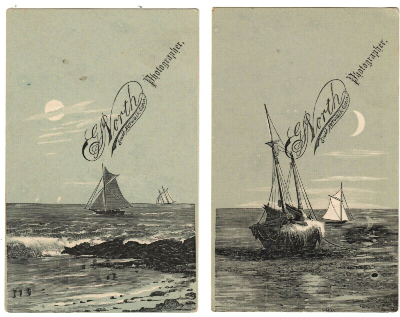 Lot of 2 G. North Photographer South Norwalk CT Engraved Nautical Trade Cards George S. North , Photographer
