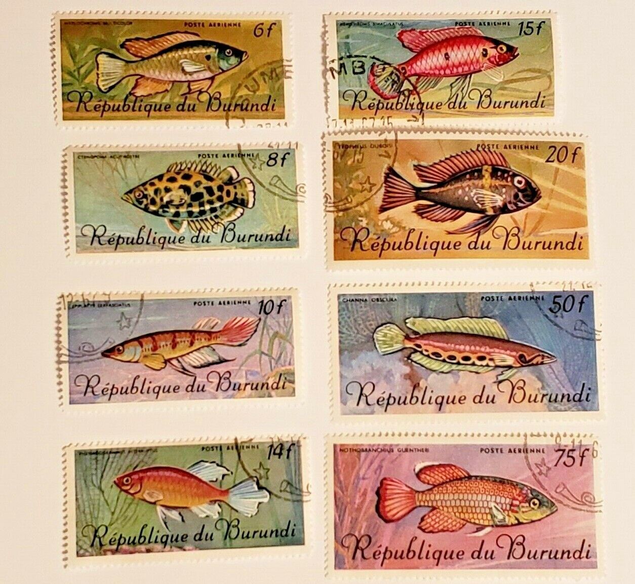 1967 Burundi Set of (8) Tropical Fauna Fish Stamps + Original Littleton Envelope Без бренда - фотография #2