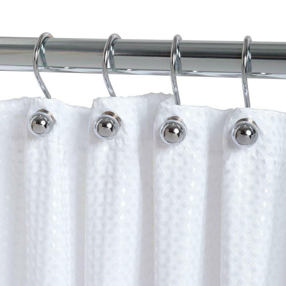 Shower Curtain Hooks Rust Proof Ring Metal Chrome Single Roller Glide 12 PCS Nevran Shower Hooks with Ball End in Chrome - фотография #3