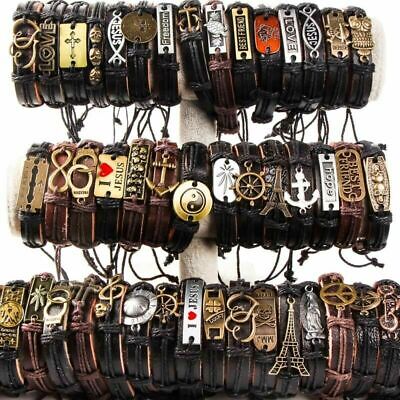 Wholesale lots 30pcs Mixed Styles Vintage Alloy leather Cuff Bracelets Jewelry Alloy - фотография #4