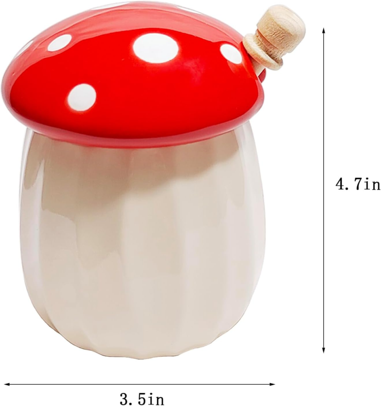 Mushroom Honey Jar with Dipper and Lid Ceramic Honey Pot Honey Container 10Oz (R MaoYaMao - фотография #2