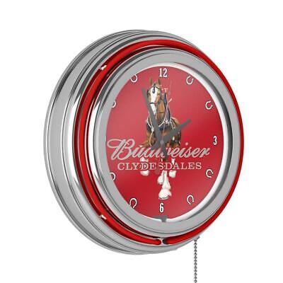 Unbranded Analog Neon Clock 14.5" Budweiser Clydesdale Lighted Round In Red Unbranded AB8CLY-R-HD