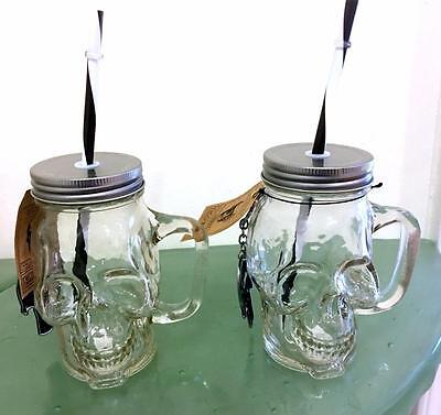 Skull Bar Drinking Glass MUG Mason Jar Halloween Set 2 BONUS Bottle Opener Straw mason Bottle Opener - фотография #4