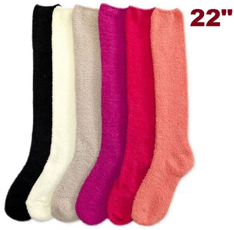 3 Pair Women Plush Pastel Winter Socks Long Knee High Cozy Fuzzy 9-11 Slipper Mopas 3PAIR