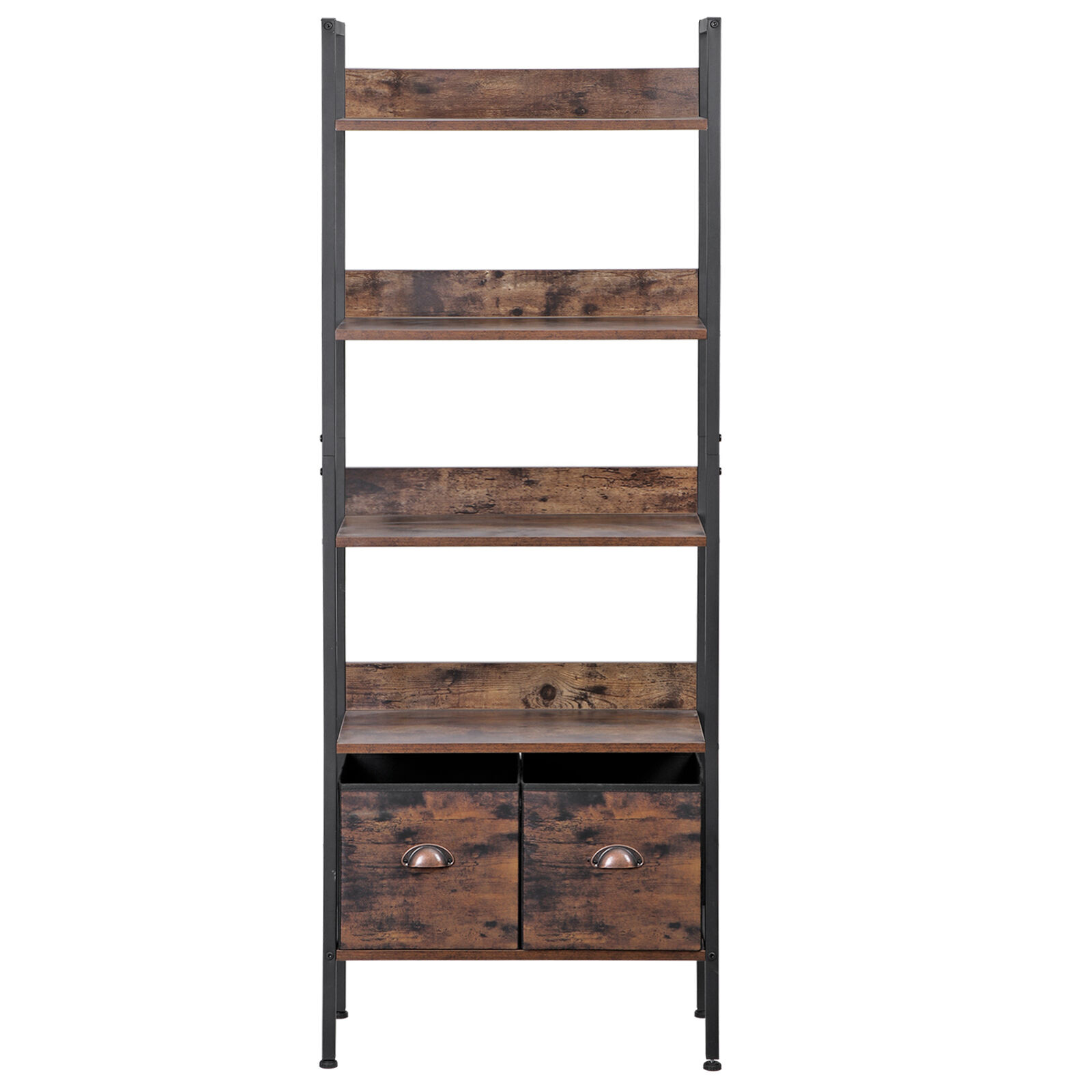 5-Tier Bookshelf Tall Bookcase with 2 Storage Drawers Industrial Rustic Brown Segawe H01-3486 - фотография #15