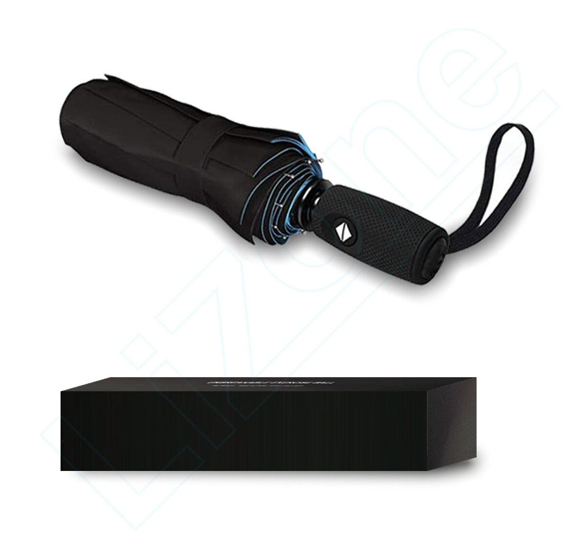 Automatic Black Umbrella Anti-UV Sun/Rain Windproof 3 Folding Compact Umbrella Lizone - фотография #6
