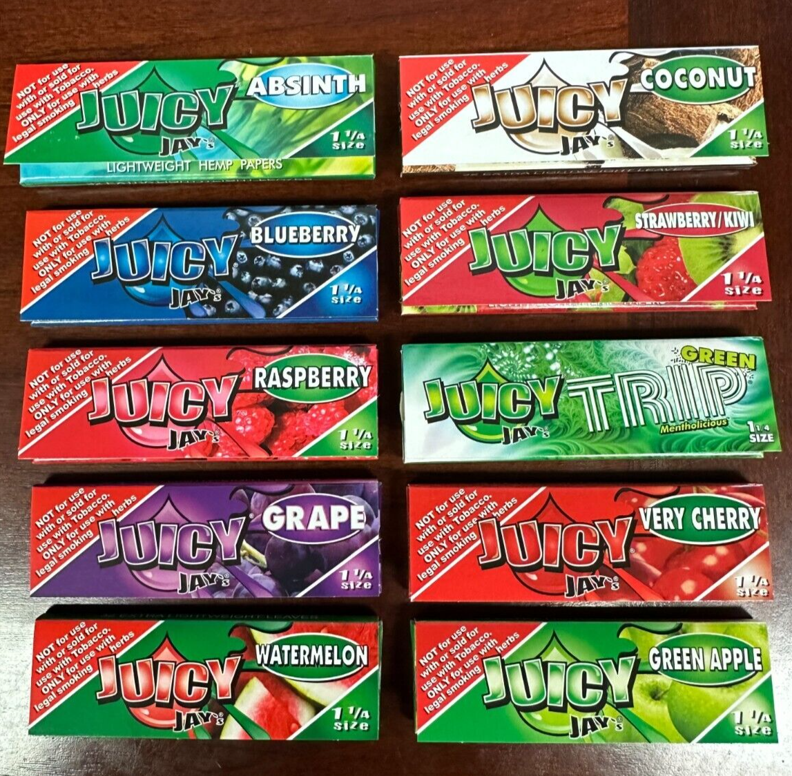 Juicy Jays Sample 1 1/4 Rolling Papers Wraps 10 Packs~Cigarette Papers Juicy Jay's/RAW/HBI