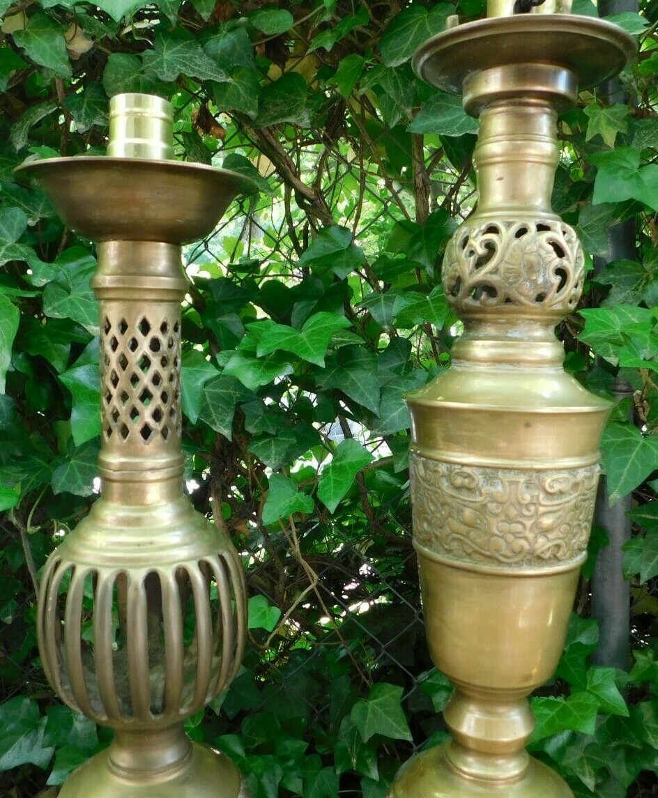 2 Large Mid Century Asian 27.5" & 30" ORNATE BRASS LAMPS James Mont style Unbranded Does Not Apply - фотография #5