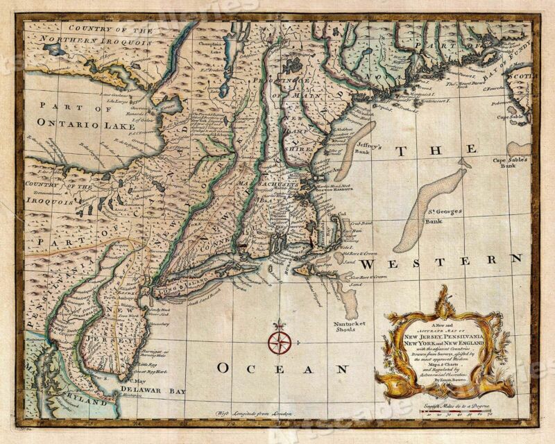 Historic Map of New England 1747 Vintage Style Colonial Map - 20x24 Без бренда