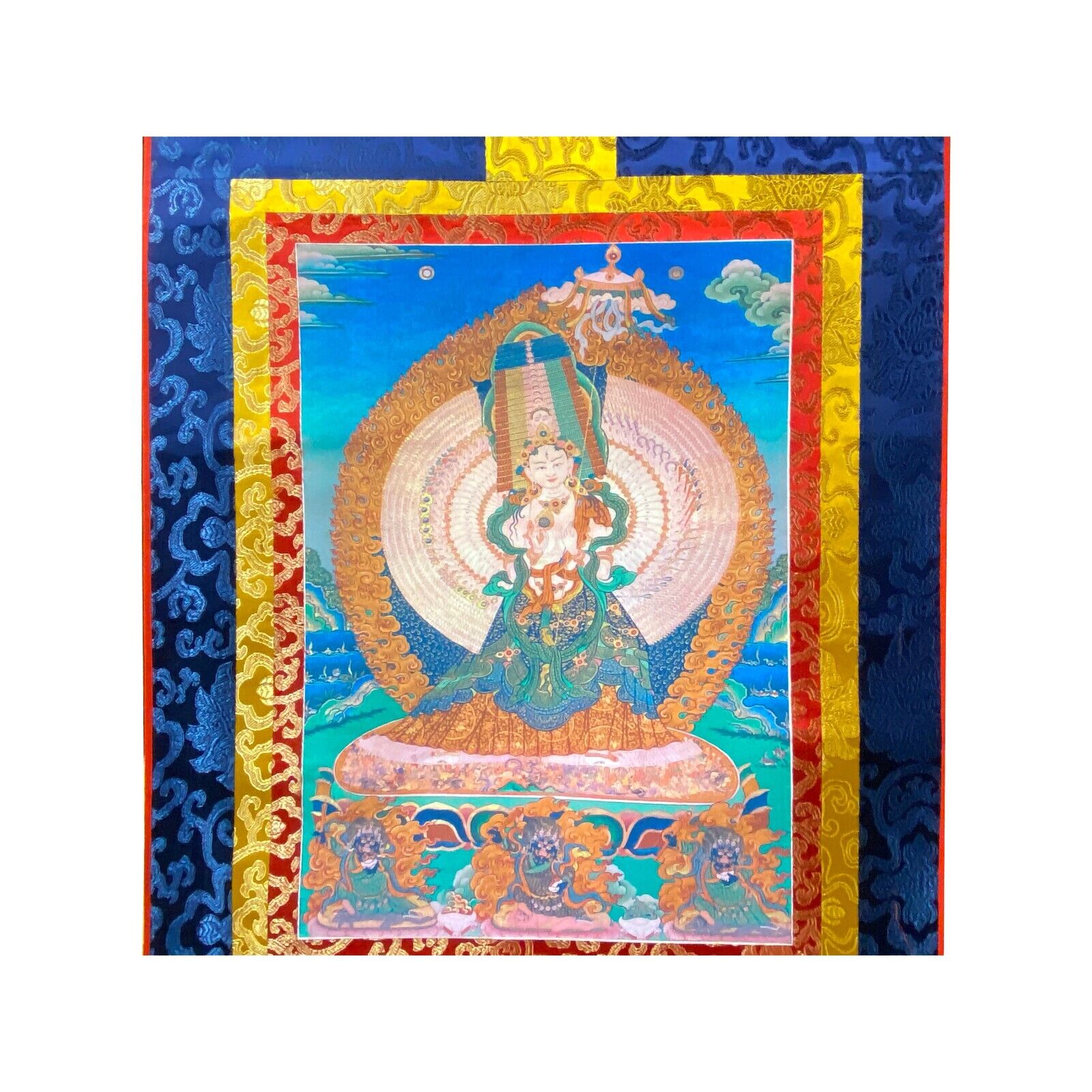 Tibetan Print Fabric Trim Guardian Buddha Deity Art Wall Scroll Thangka ws2206 Без бренда - фотография #2