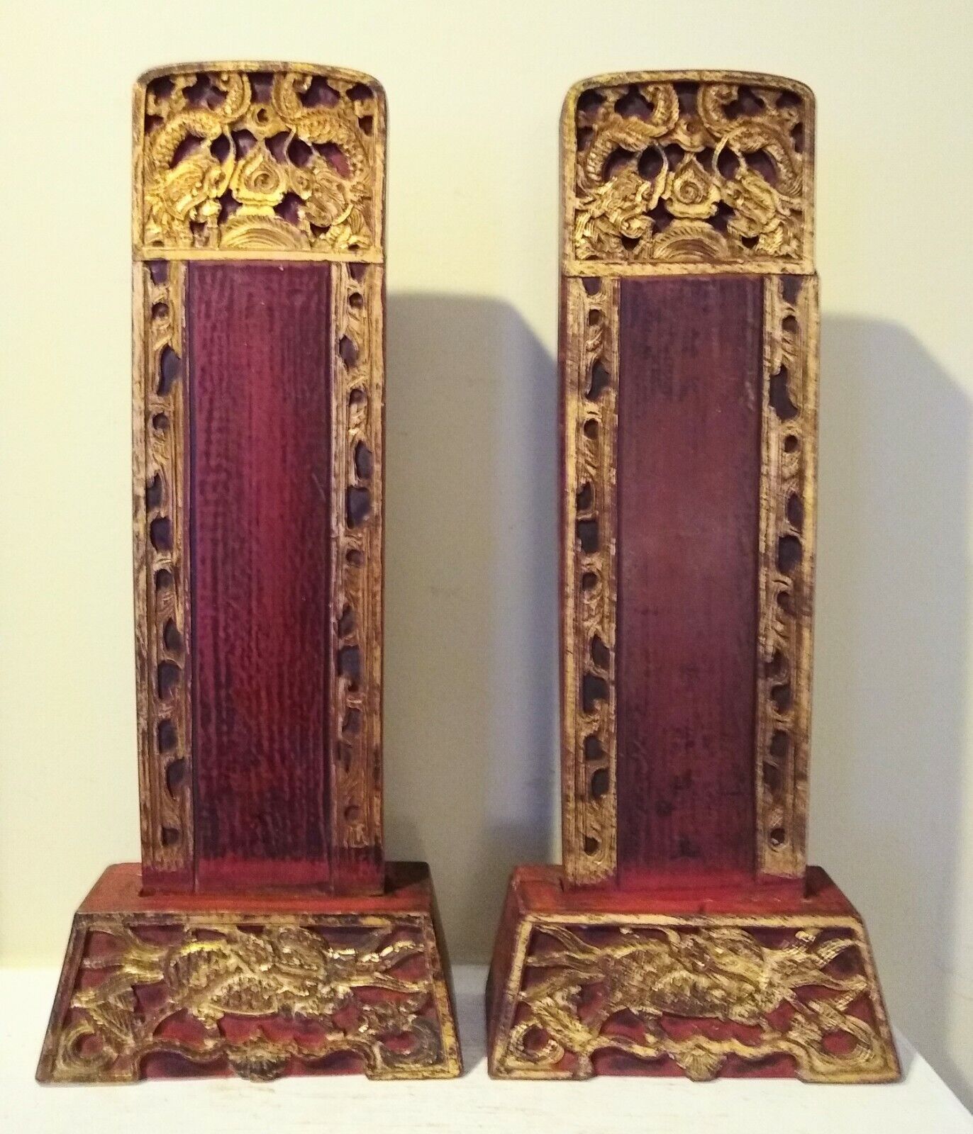 Pair of Antique Wooden Ancestral Tablets - CHINA - Qing Dynasty Без бренда