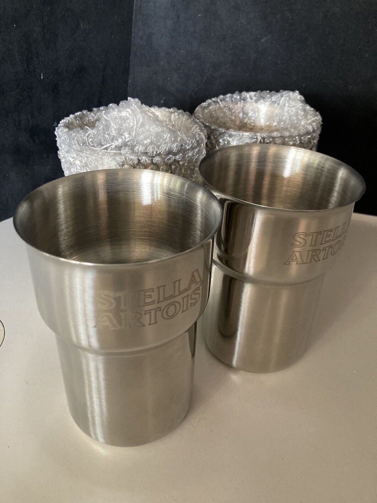 4 NEW Stella Artois Collector Metal Beer Cups For ICE COLD BEER no Tap Handle Stella Artois - фотография #3