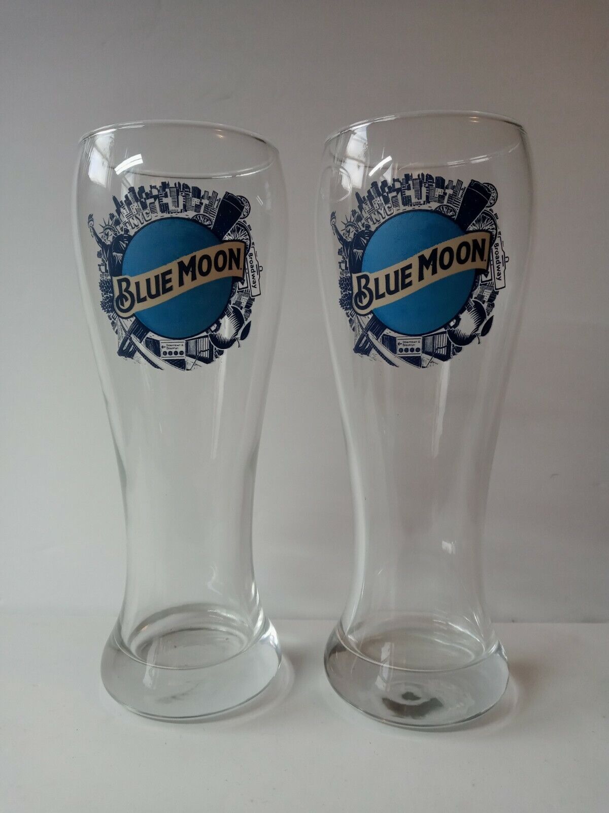 Blue Moon NYC 16 oz Pilsner Beer Glass - Set of Two (2) Glasses NY Edition New Blue Moon
