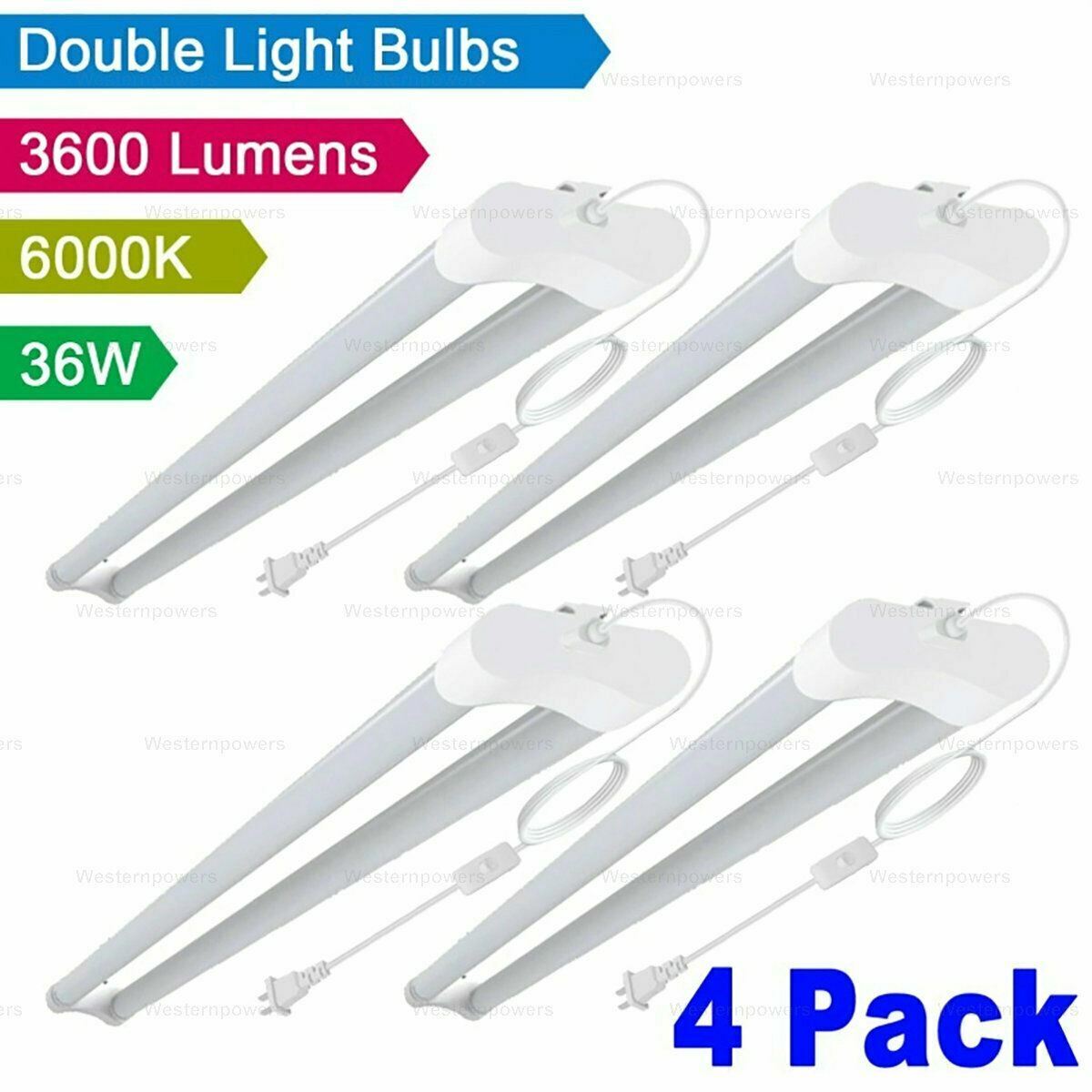 4x Westernpowers 36W LED Shop Light Fixture Work Garage Light 6000K White 4FT westernpowers Does Not Apply