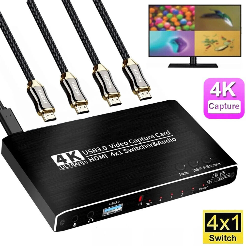 4K Audio Video Capture Card USB 3.0 HDMI Game Capture 4X1 Switcher for Streaming Unbranded - фотография #24
