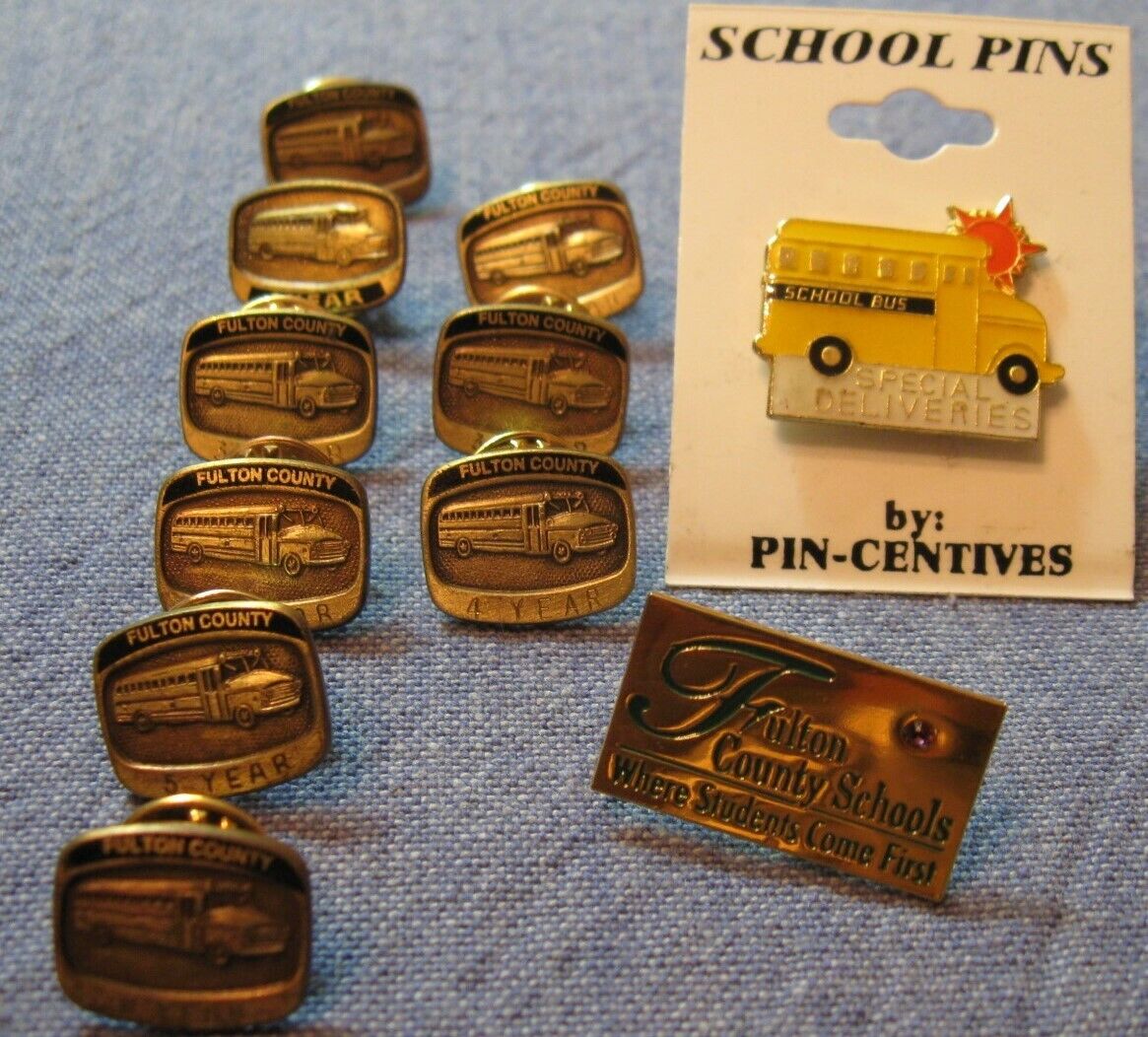 School Bus Driver Service Pins Fulton County, GA & Misc Mixed 11 qty Без бренда