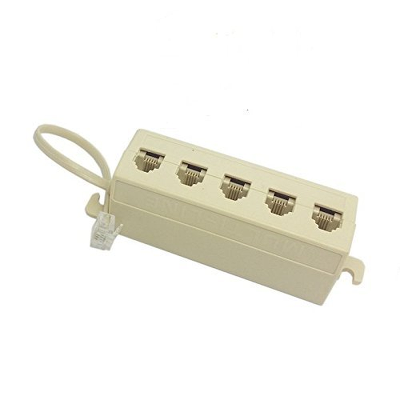 Beige RJ11 6P4C Male to 5 Female Outlet Ports Socket Telephone Phone Cable Line  Does not apply