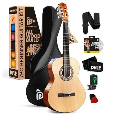 Pyle 39" Beginner Acoustic Guitar Kit, 4/4 Full Size Instrument (Natural Gloss) Pyle PGACLS90.X9