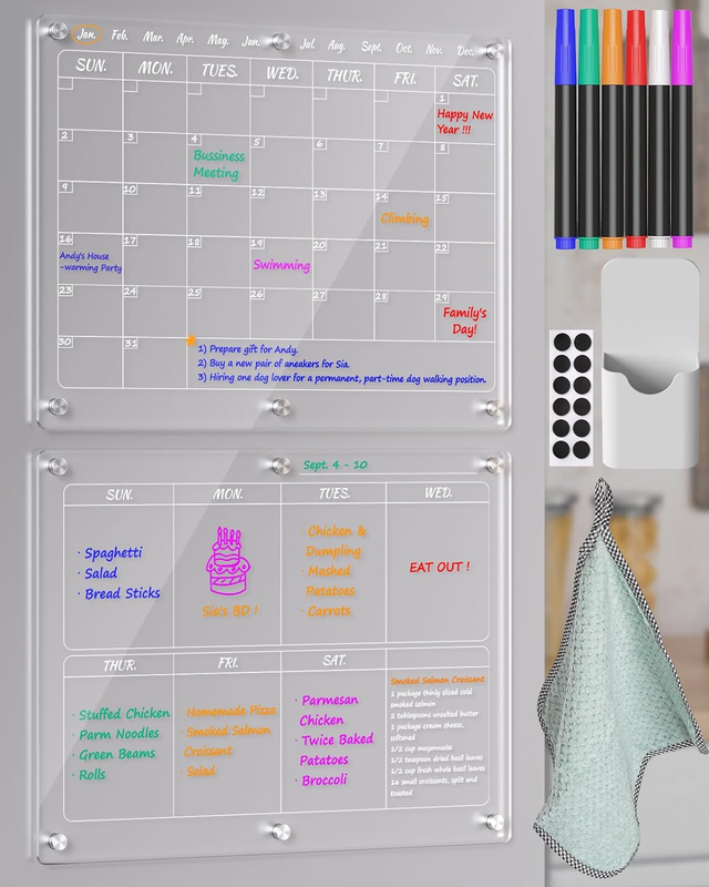 Magnetic Acrylic Calendar for Fridge, 12"X16" Monthly and Weekly Dry Erase Calen Does not apply Does not apply