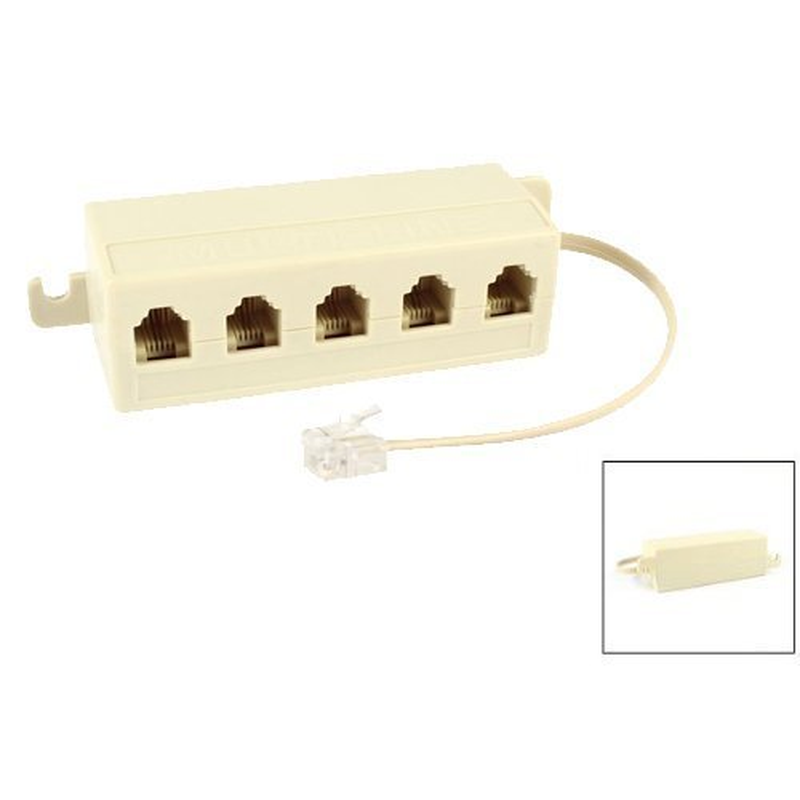 Beige RJ11 6P4C Male to 5 Female Outlet Ports Socket Telephone Phone Cable Line  Does not apply - фотография #2