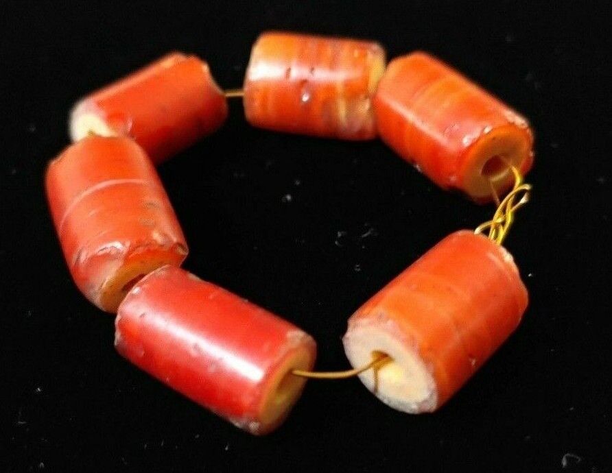 Old Red Cornaline D'Aleppo Venetian Glass Cylindrical African Trade Beads Без бренда