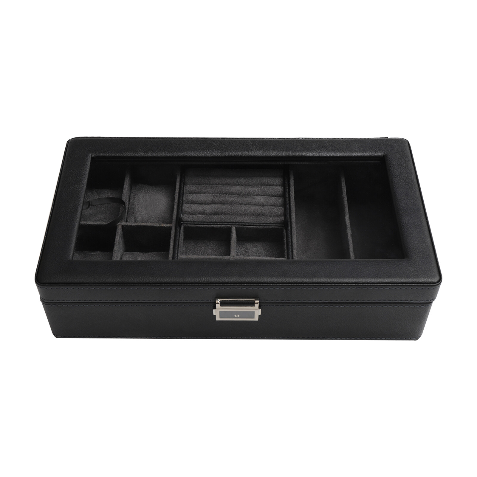 Large Jewelry Storage Box for Men Gifts Watch Display Case PU & Large Glass Lid Unbranded - фотография #8