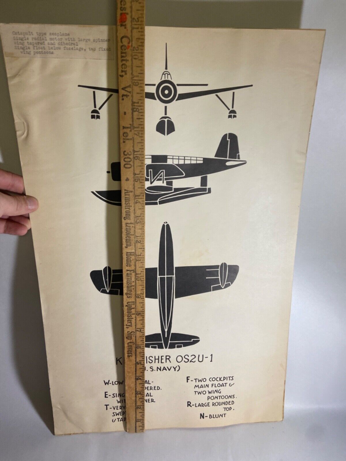 Vintage WWII Vought OS2U Kingfisher Observation Floatplane Recognition Poster Без бренда - фотография #2