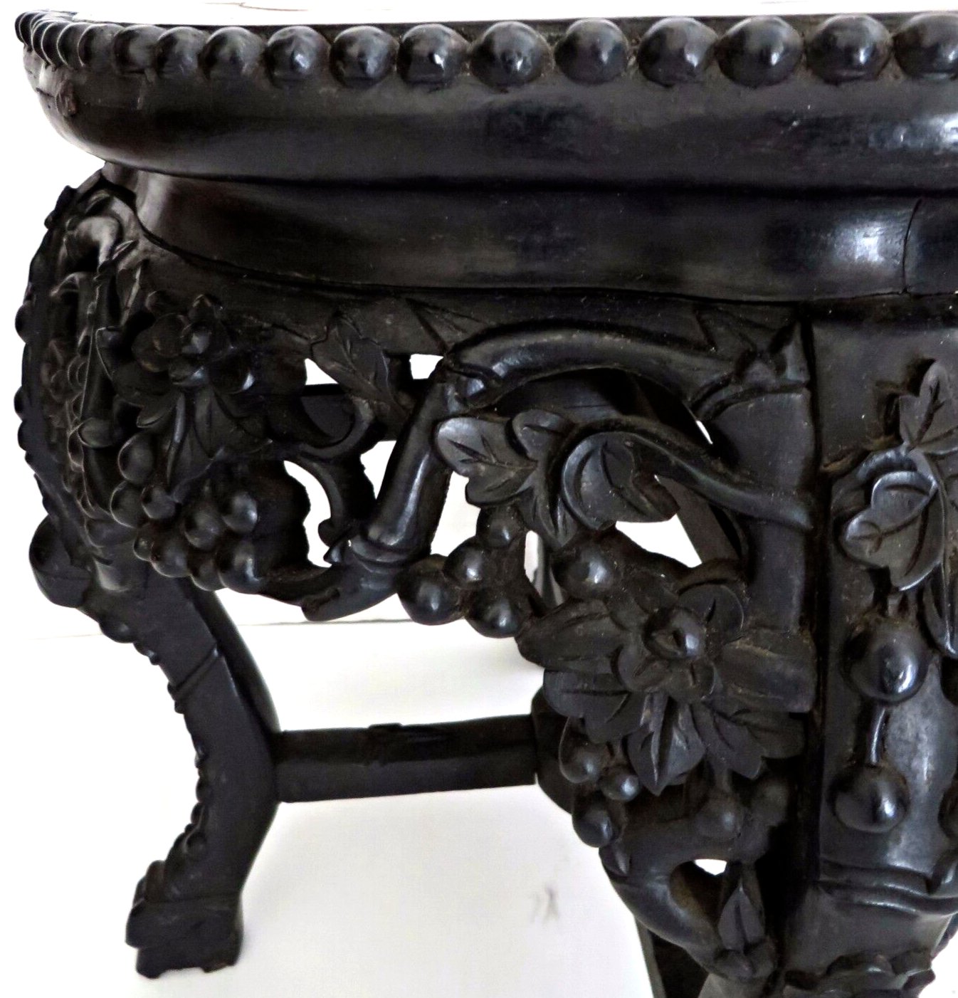 Antique 1870's Oriental Chinese Carved Wood Marble Top Side Table Plant Stand Без бренда - фотография #12