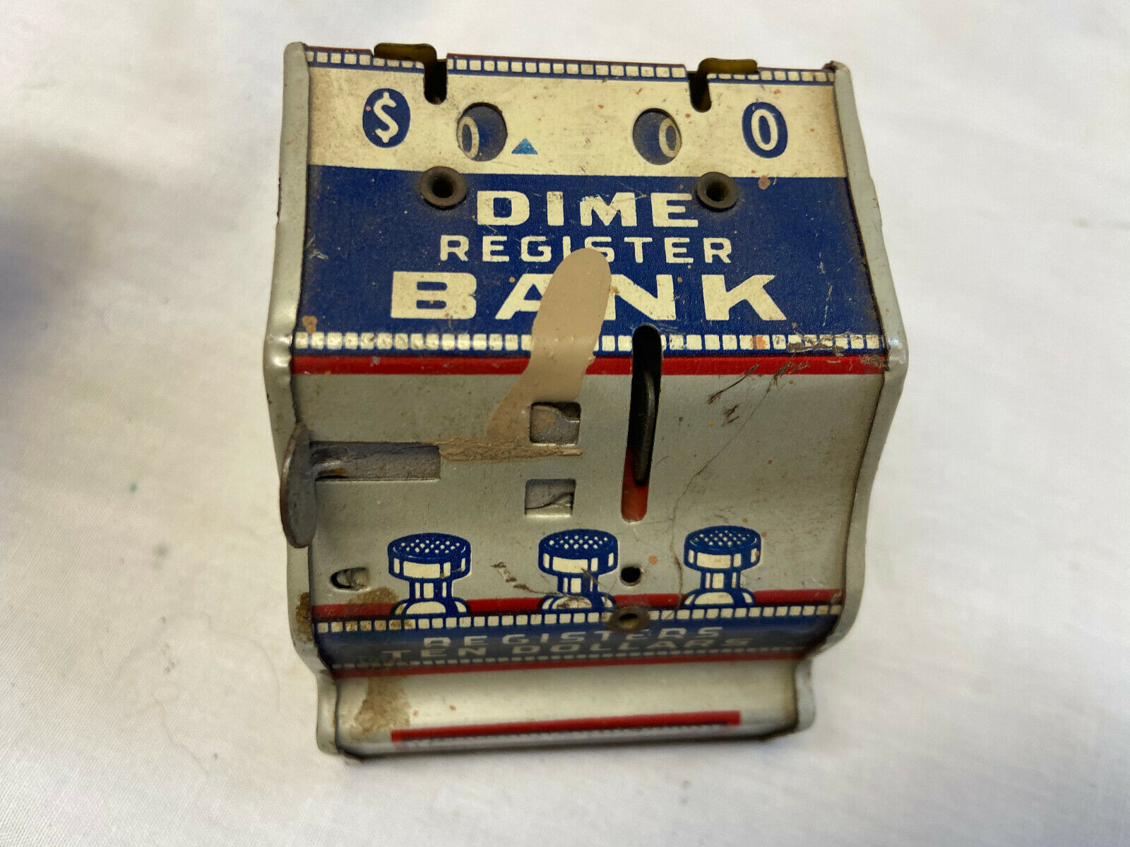 Vtg Tin Litho Dime Register Small Still Bank Lot of 2 Need Repair Без бренда - фотография #5