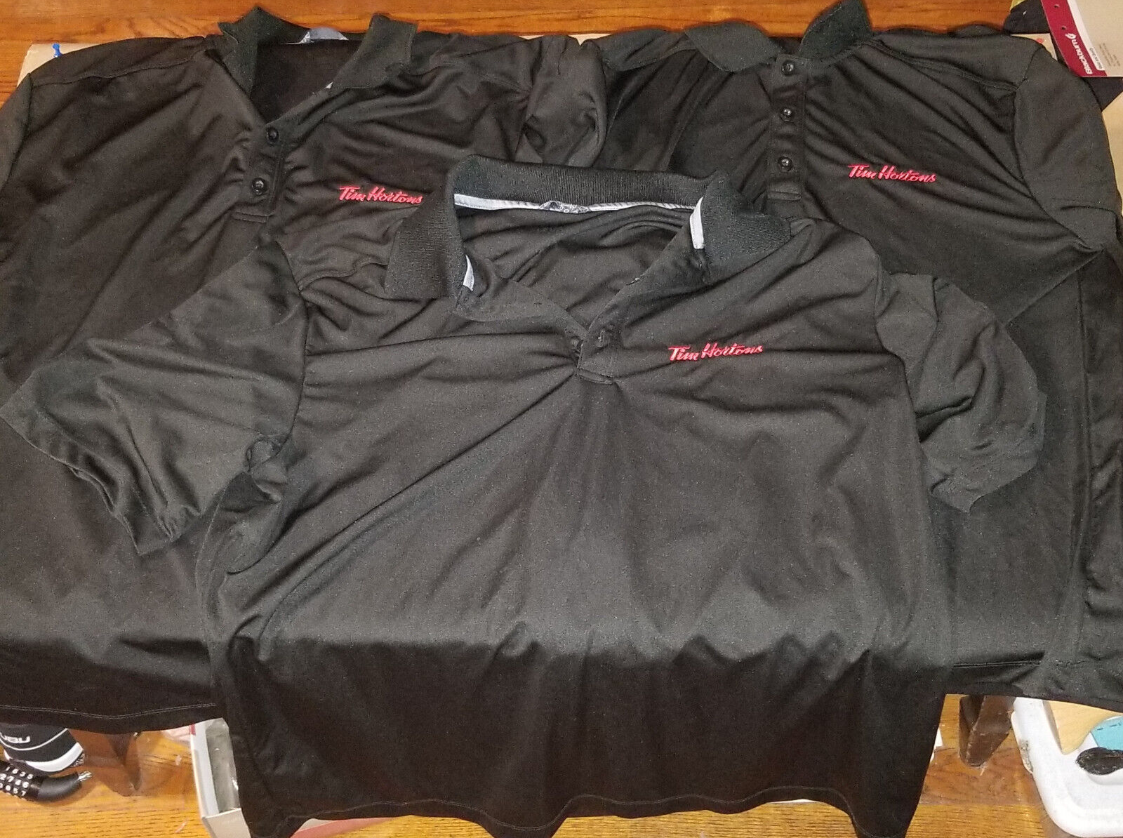 LOT OF THREE Tim Hortons Employee Uniform Black Work Shirts (1 Large / 2 Medium) Elevate