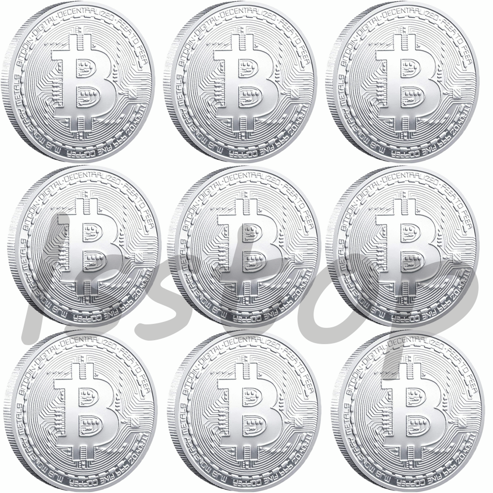 9Pcs Silver Bitcoin Coins Commemorative New Collectors Gold Plated Bit Coin US Без бренда