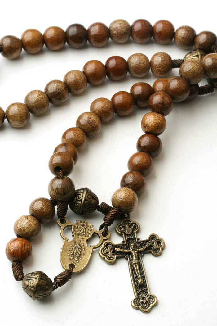 Catholic Rosary Beads Wood Strong Cord Miraculous Center Men Women Brown Iconeum - фотография #12