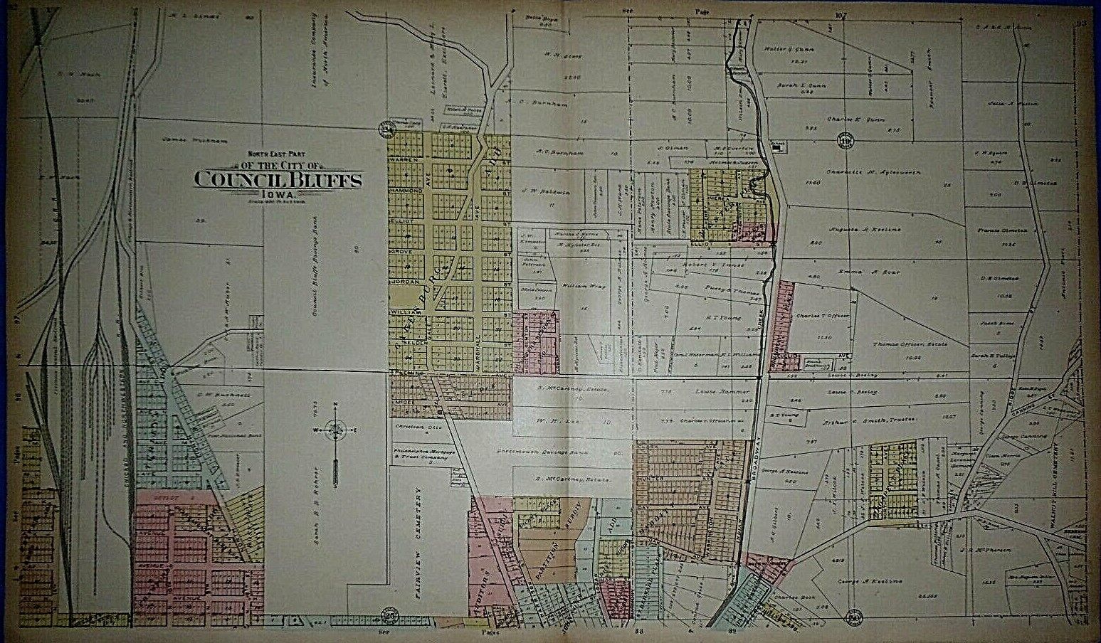 Rare Set of 7 Plat Maps ~ 1902 CITY of COUNCIL BLUFFS, IOWA ~ Original Authentic Без бренда - фотография #3