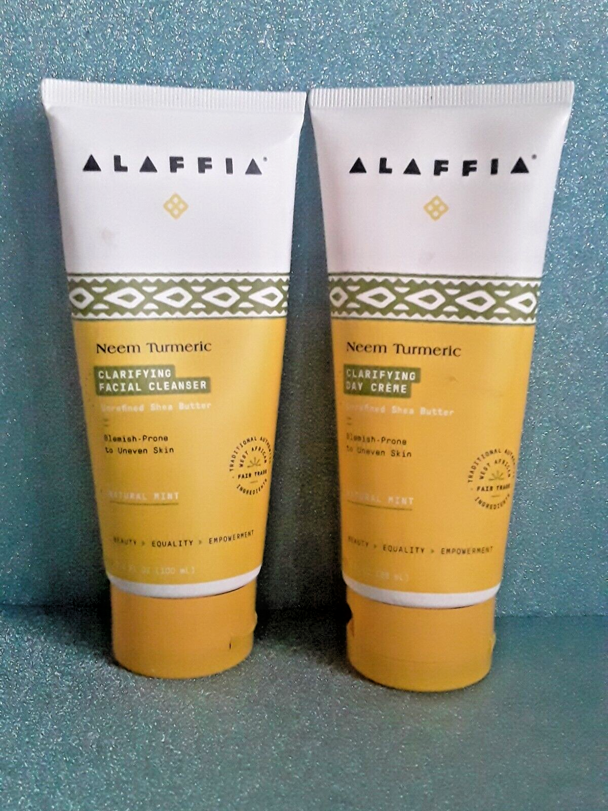 2X Alaffia Neem Turmeric Clarifying Day Crème & Facial Cleanser Natural Mint Alaffia Neem Tumeric Day Cream, Replenishing Suppo Neem Turmeric